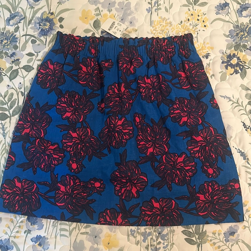 New J. Crew Mini Skirt Women Multicolor Floral Linen with pockets